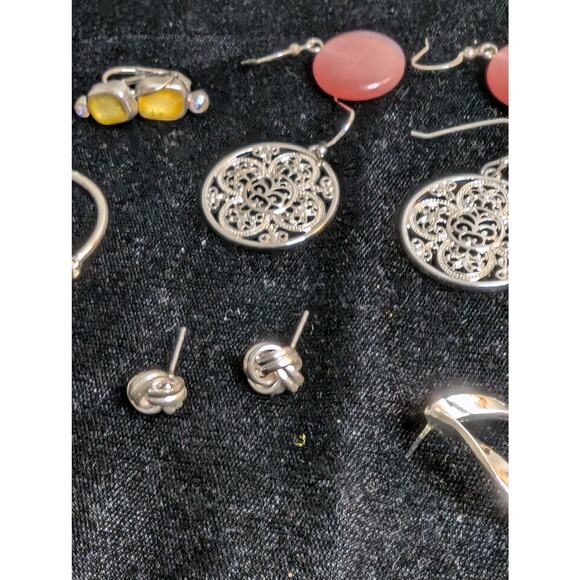 Ten Pair of Silver Tone Earring Jewelry Lot - Picture 6 of 9